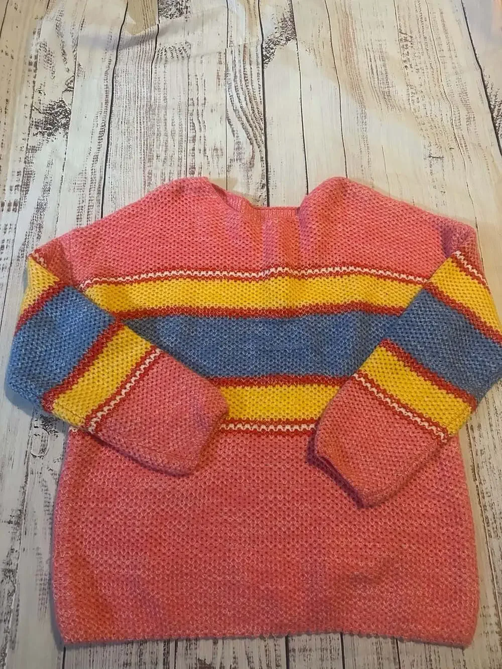 Pink Striped Oversized 100% Acrylic Knit Sweater Size 2X